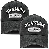 2PCS Grandpa and Grandma EST 2026 Hats for Men Women, Adjustable Washed Cotton Embroidered Grandparents Gifts Baseball Cap