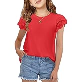Arshiner Girls T Shirts Lace Petal Short Sleeves Kids Crewneck Casual Blouse Summer Tops Tees