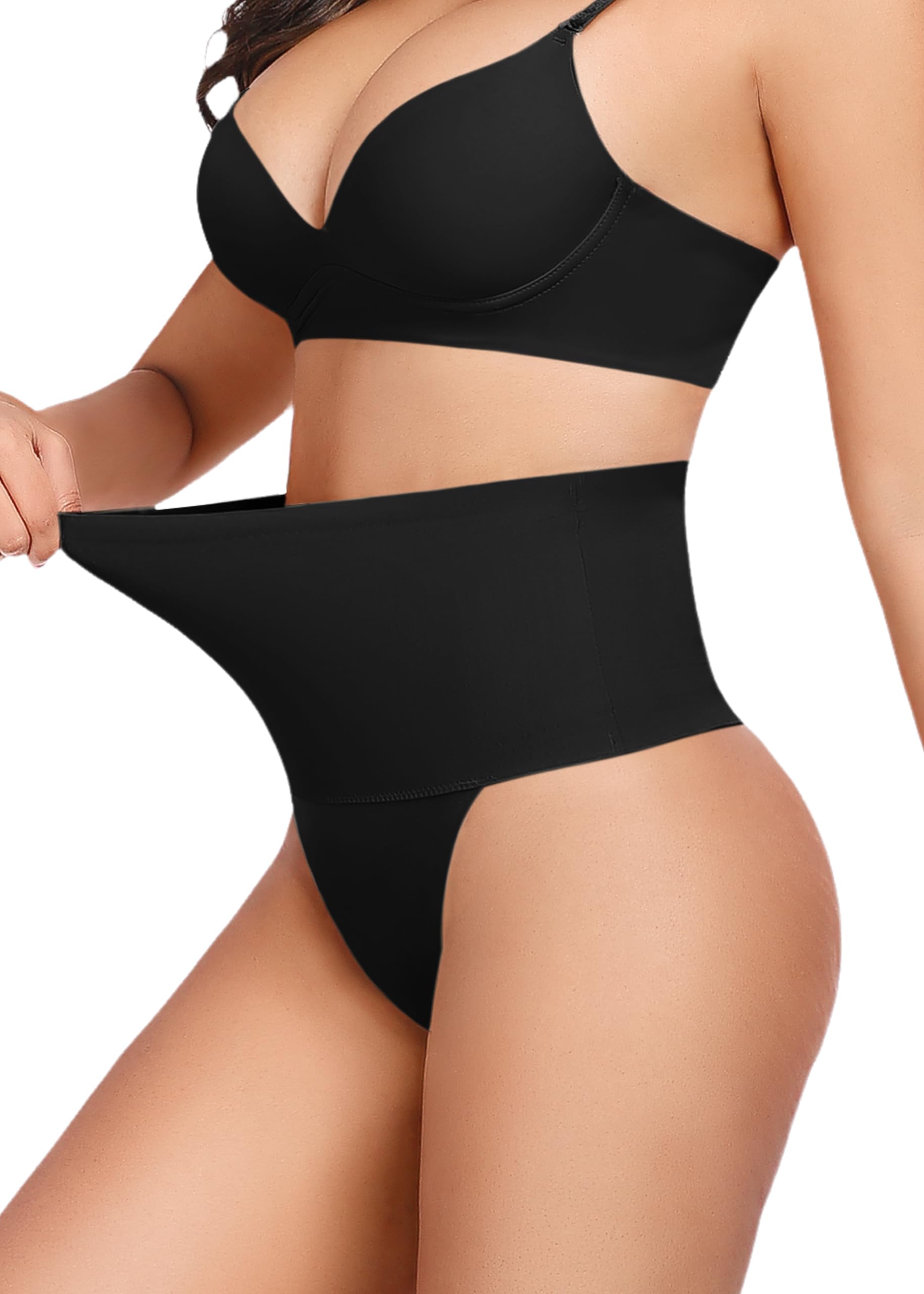 Photo 1 of HBselect Thong Shapewear Tummy Control for Women, Seamless Thong Shapewear Body Shaper Briefs Underwear Girdle Black