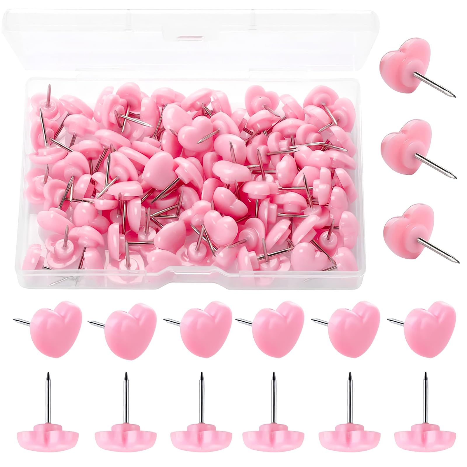 100PCS Pink Heart Push Pins,Cute Heart Thumb Tacks Decorative Push Pins,Drawing Pins with Storage Box,Heart Shape Thumb Tacks for Cork, Notice and Bulletin Boards,Maps Posters Photos