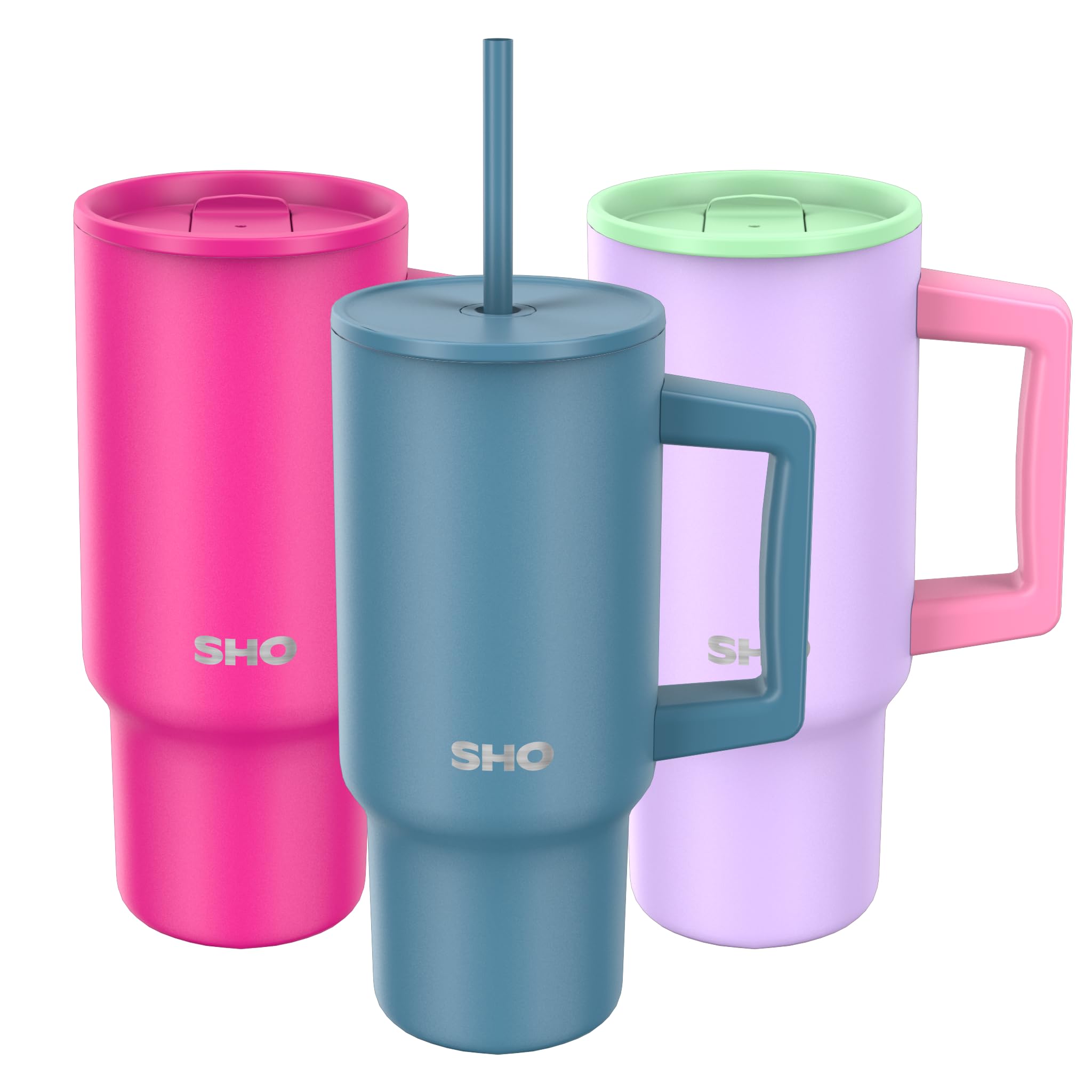 SHO XL Tumbler - Insulated Stainless Steel Reusable Water Bottle Iced Coffee Travel Mug with Handle, Straw Lid & Slider Lid - 900ml / 30 oz - Cold 24 Hours - Hot 12 Hours (Petrol, 900ml)