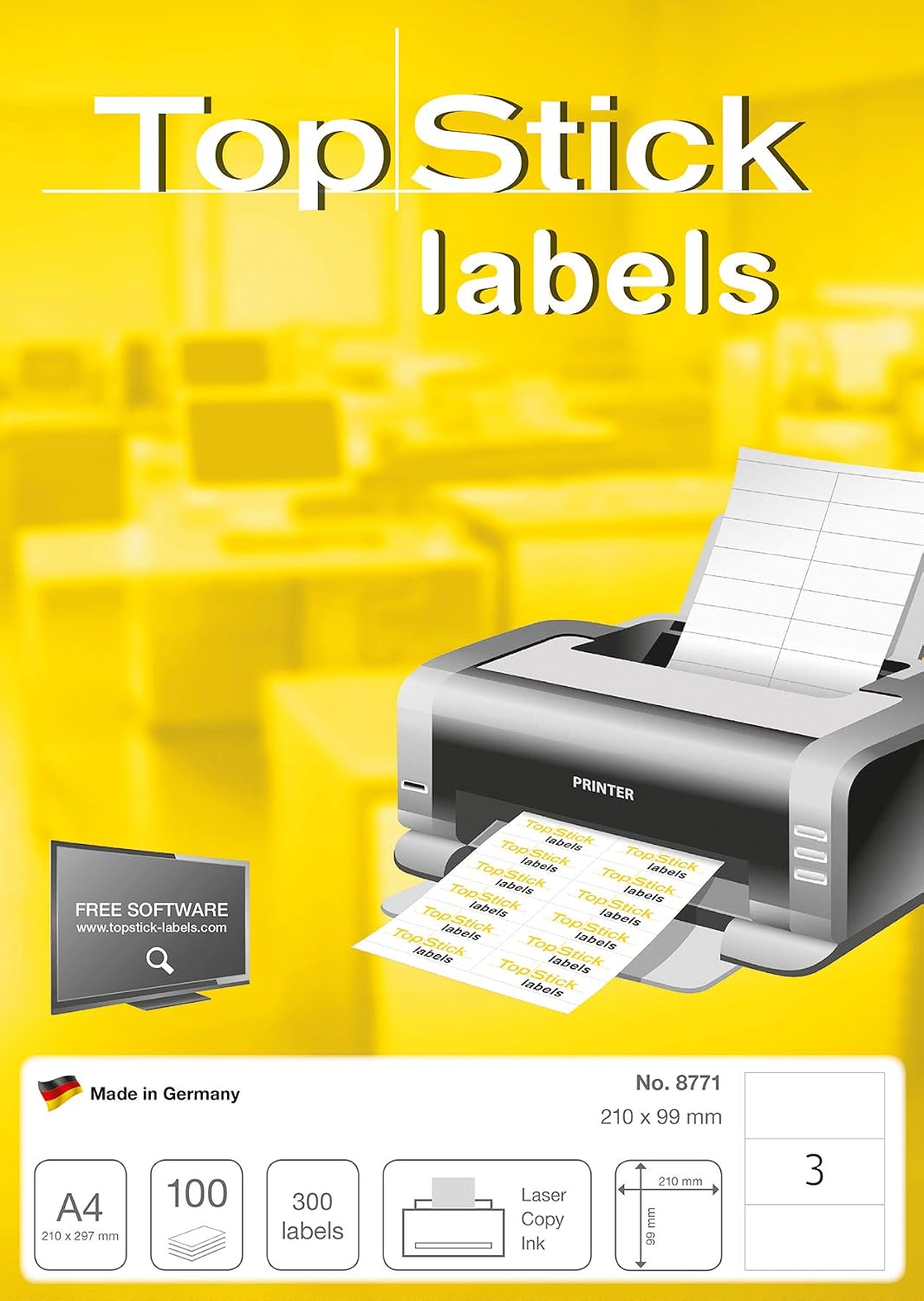 TopStick 8771 Multi-Purpose Labels, 3 Labels Per A4 Sheet, 210 x 99 mm, 300 Labels, Self Adhesive - Image 4