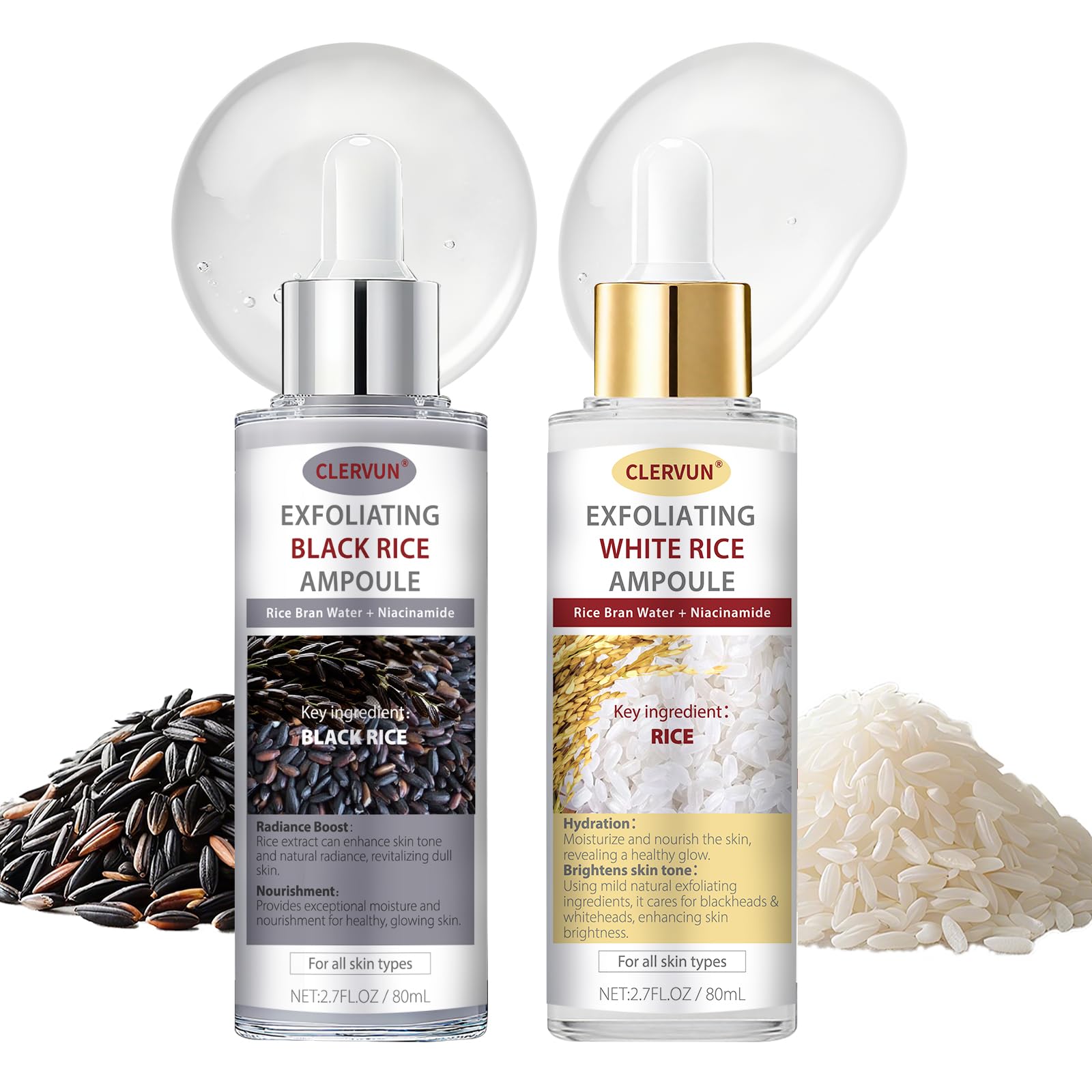 Photo 1 of Rice Exfoliant - Black Rice Peeling Glow Ampoule - 2 PCS Peel Shot Glow Rice Ampoule Duo, Skin Peel & Hydration Shot for Face and Body, Exfoliating Serum for All Skin Types, 80ml