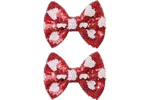 HELYKAKA Red Sequin Valentine's Hair Clips Red Love Heart Hair Bows for Girls Red Alligator Clips Sparkly Glitter Valentine's Day Hair Accessories for Children Toddler Teenage Girls Kids Gift