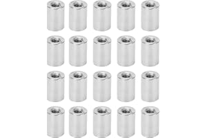 Tissting 20 Pcs Round Coupling Nuts, M6 x 1 Female Thread 12mm OD 17mm Length Metric 304 Stainless Steel Connector Nuts Sleeve Rod Bar Stud Fastener Maintenance