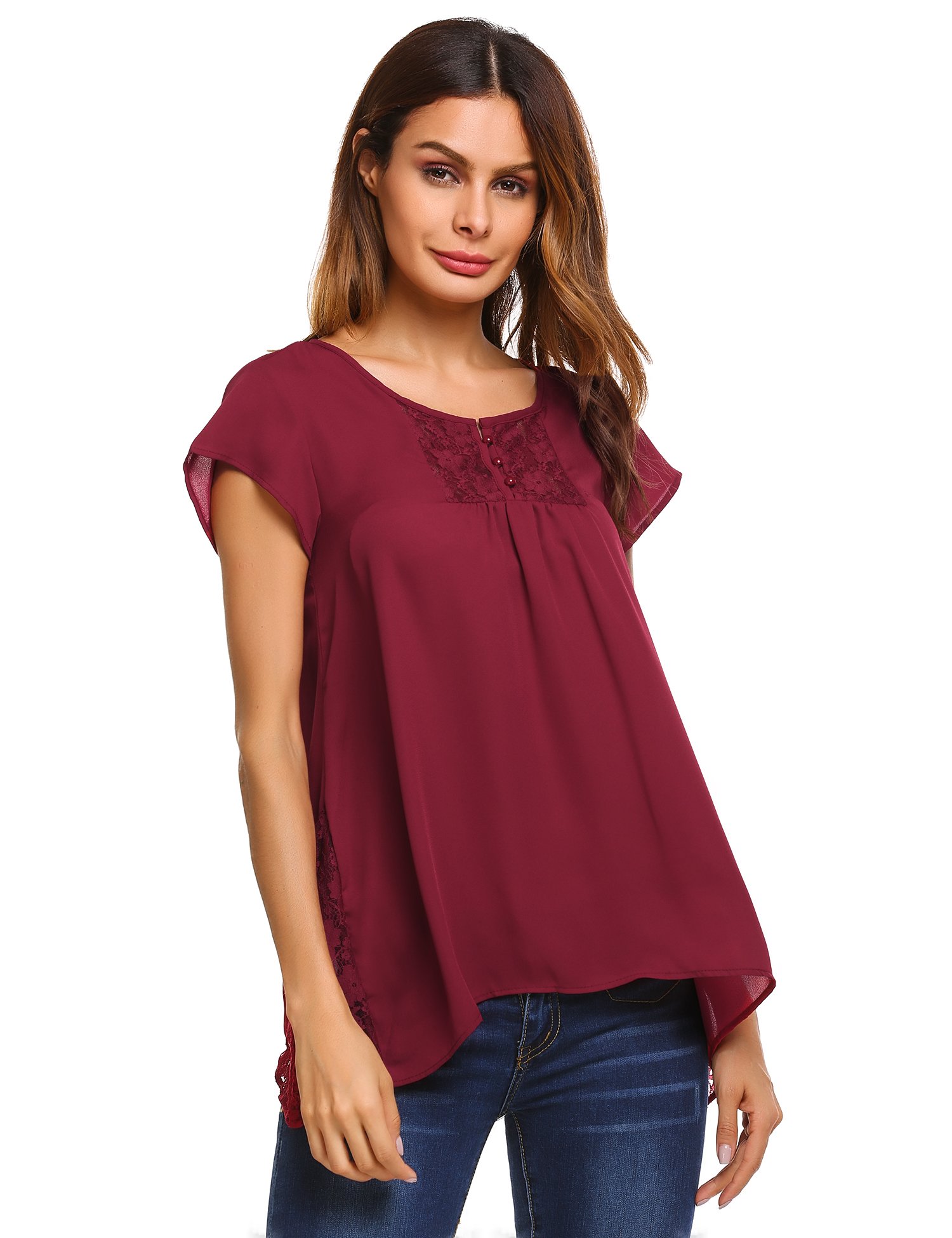 Women\'s Casual V Neck Sleeves Solid Chiffon Blouse