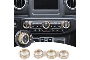 JeCar Air Conditioner Switch Knob Cover & Headlight Knob Cover Aluminum Alloy AC Button Trims Compatible with Jeep Wrangler 2018-2023 JL JLU & 2020-2023 Gladiator with Specific Dial Panel, Gold