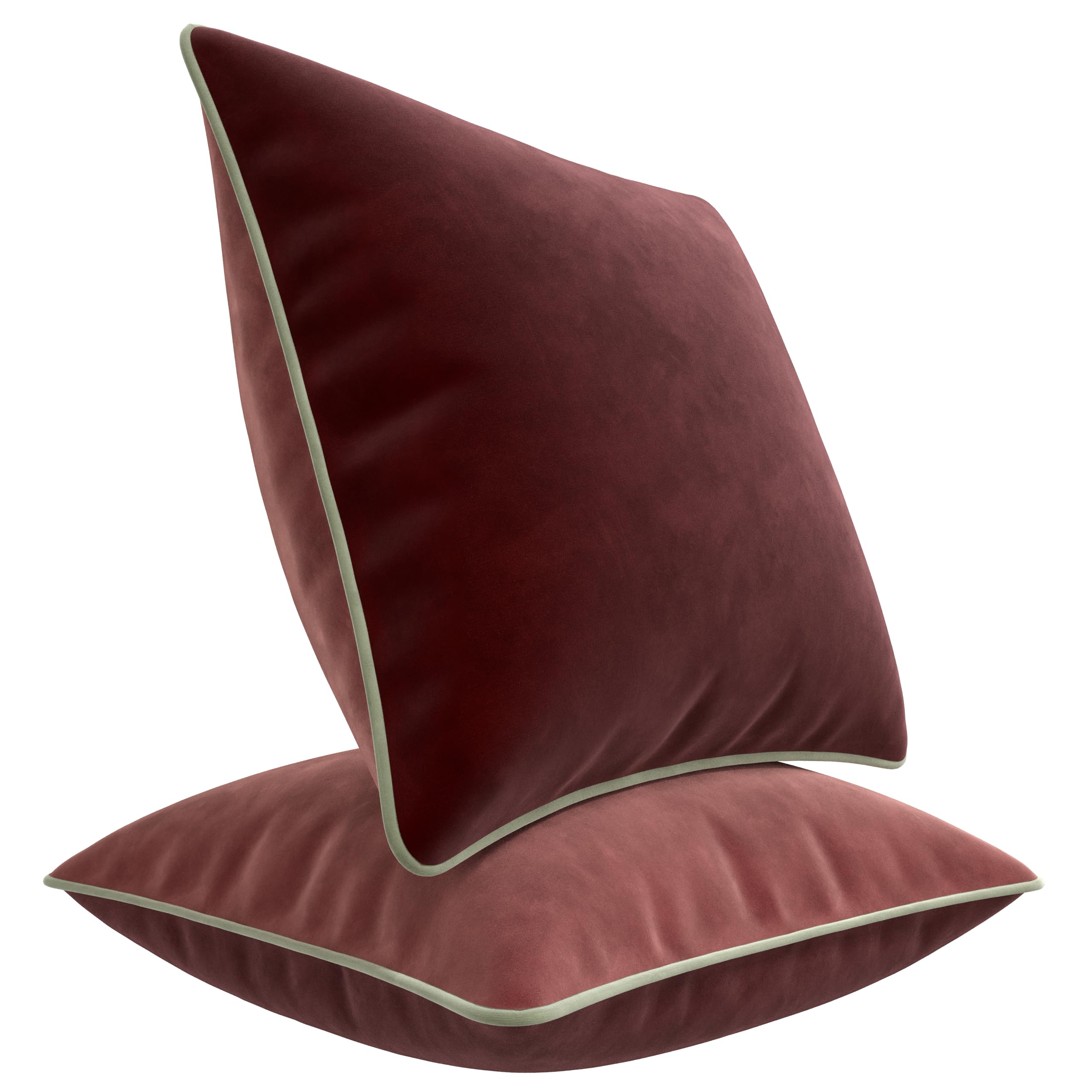 Blau Marité Decorative Velvet Throw Pillow Covers with Trim. Soft Velvet Decorative Pillow Cases. Velvet Cushion Covers. Contrast Pipping.(Aubergine and dark Pink, 20"x20") — image 1