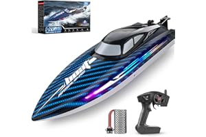 JOGPUN 30KMH RC Remote Control Boat with 7 LED Light Modes Waterproof Electric Fast Speed Boat for Adults Kids 8-12 Lake Pool Water Play,Self-righting,Demo,Water Cooling,20Mins,Low Battery Alert,2.4Ghz,Blue