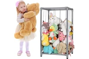 XMBecc Stuffed Animal Storage Zoo Stuffed Animal Holder,Off-Ground and Space Save Vertical Stuffed Animals Organizer PVC with Elastic for Bedroom Playroom Nursery (Greyish Black, Small)