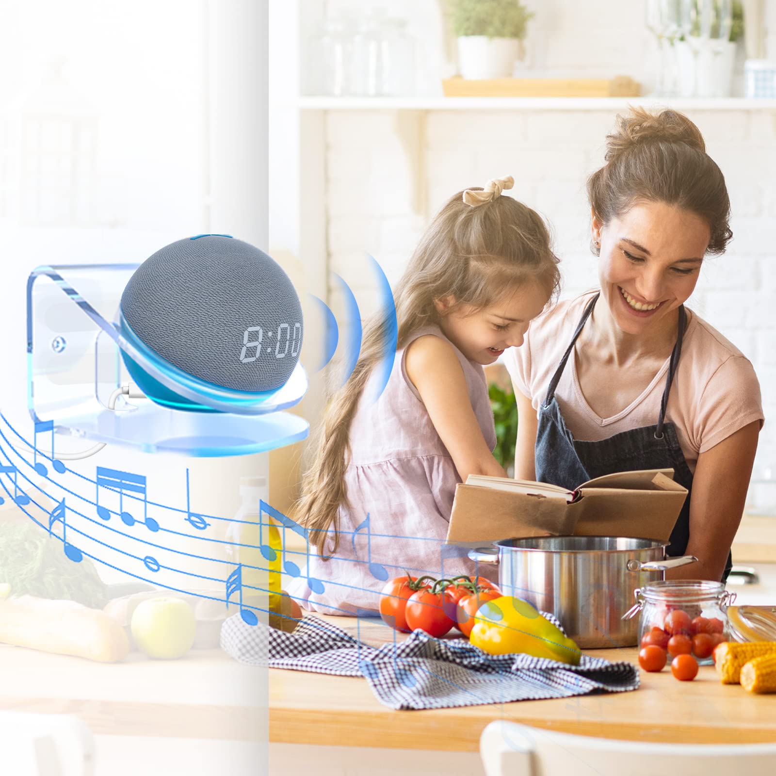 WALI Speaker Wall Mount Holder for Echo dot 4th 5th Gen, Space Saving Transparent Wall Mount Bracket Shelf (SWM-EH-04C), 1 Pack, Clear