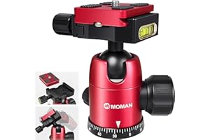 Moman Camera Tripod Head Universal Ball Head with Quick Release Plate for DSLR Canon Nikon, Anodic Oxide Film of CNC Aluminum, 360° Panning, Max Load of 10kg and 200mm Lens