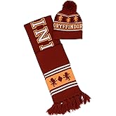 Harry Potter Wizarding World Gryffindor, Slytherin, Ravenclaw, Hufflepuff House Knit Scarf & Cuff Beanie Set, One Size (GRYFFINDOR)
