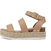 Soda Top Shoe Bryce Open Toe Buckle Ankle Strap Espadrilles Flatform Wedge Casual Sanda