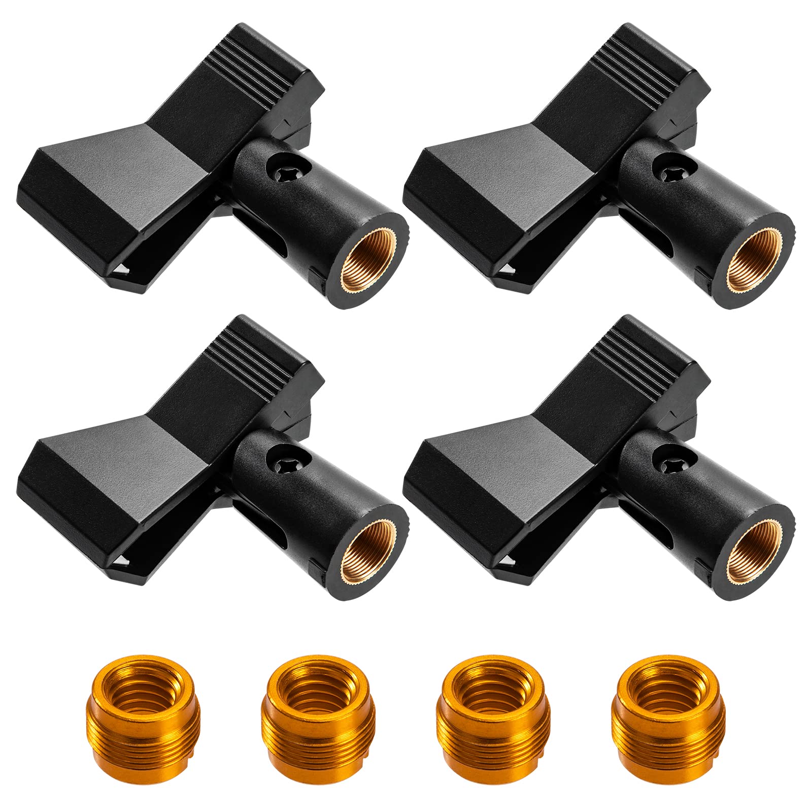 Mic Clips for Stands, 4PCS Microphone Clip Holder with 4PCS Adapters, Adjustable Wireless Mic Clamp for Mic Stand with 5/8 Inch Male to 3/8 Inch Female Adapter for Boom Arm Tripod