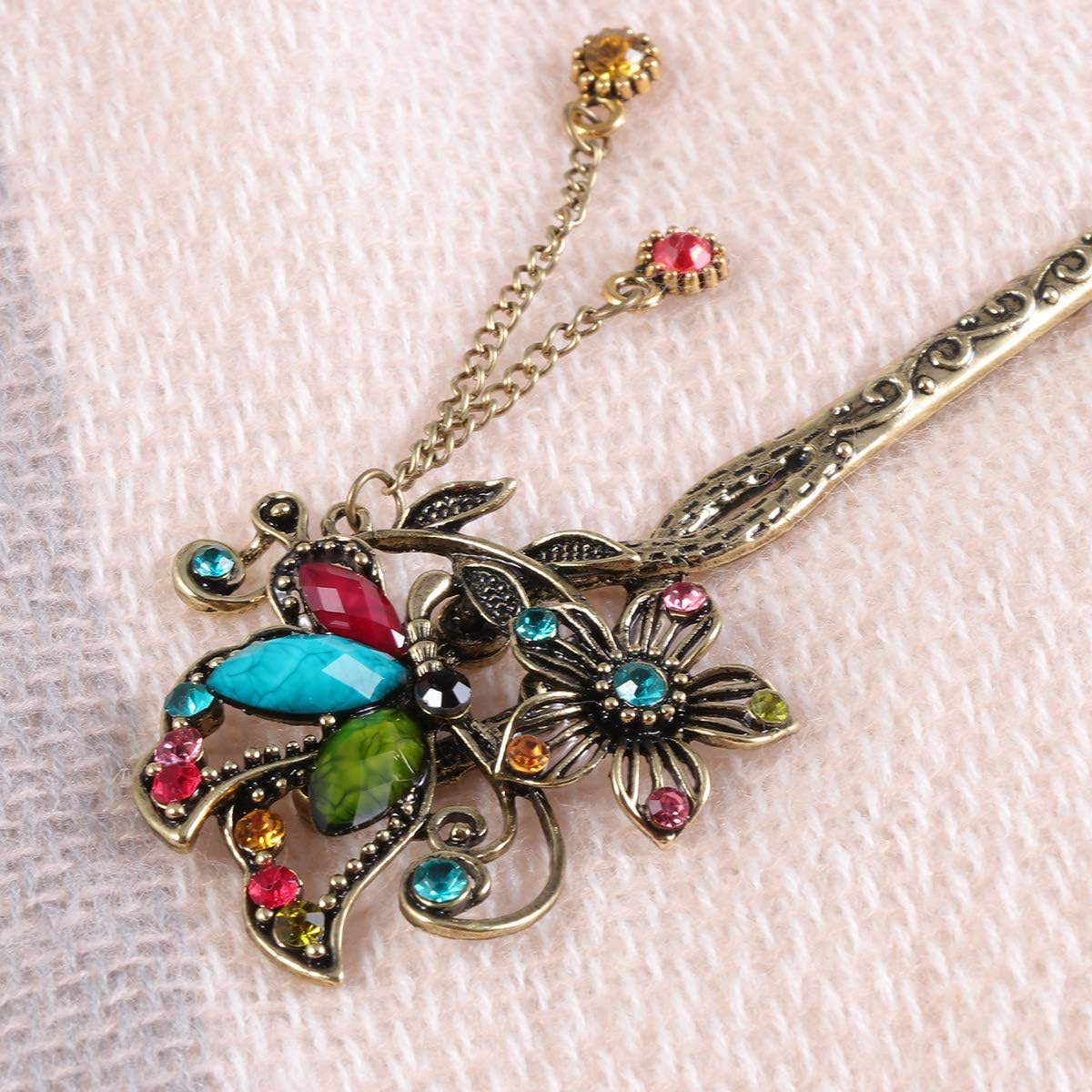 Lurrose Vintage Butterfly Hair Stick with Tassel Decorative Metal Hairpin for Women Girls Updo Hairstyles Stylish Hair Chopsticks for Party Casual Wear - Image 5