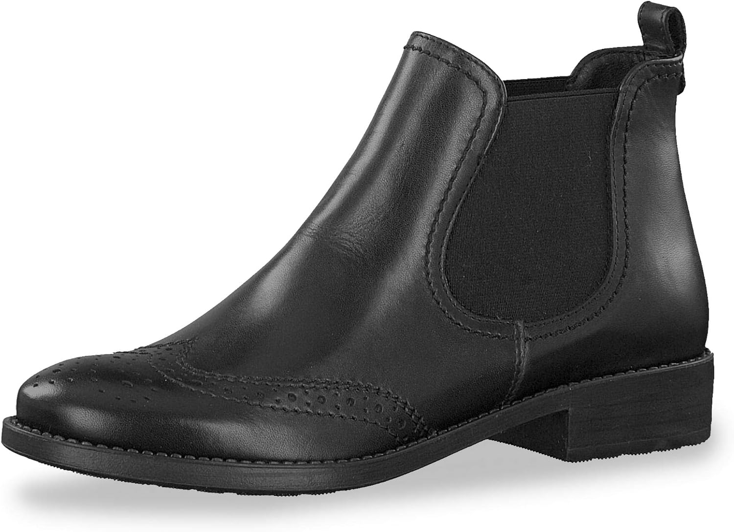 Tamaris Damen Chelsea Boots | Leder-Textil-Mix | Touch-it Fußbett | Blockabsatz 3,5 Cm | Schwarz