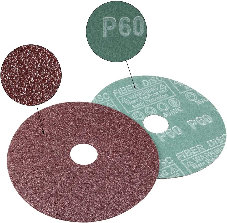 sourcing map 5-Inch x 7/8-Inch Aluminum Oxide Resin Fiber Discs, Center Hole 60 Grit Sanding Grinding Discs, 5 Pack - Image 5