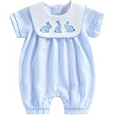 Rourufy Easter Baby Boy Outfit Striped Cross Romper Short Sleeve Onesie Infant Cute Jumpsuit Spring Summer Church Clothes