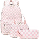 Bluboon Teen Girls School Backpack Kids Bookbag Set with Lunch Box Pencil Case Travel Laptop Backpack Casual Daypacks (Pink white checkered)
