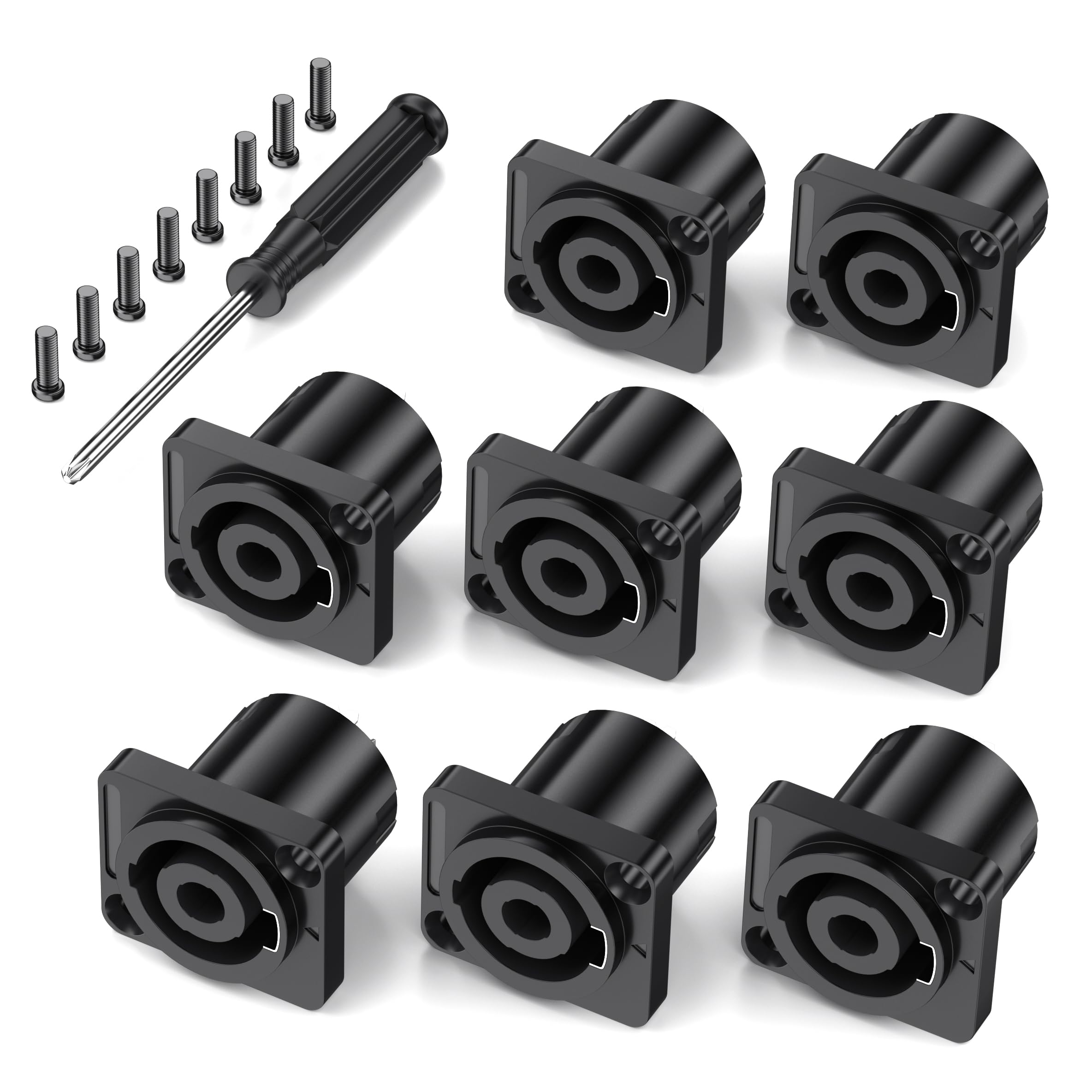 Jumwa 8Pack 4 Pole Speakon Panel Twist Lock Speaker Connector Socket Square Panel Jack Mount Compatible with Neutrik Speakon NL4MP, NL4MPR, NL4FC, NL4FX, NLT4X, NL4 Series, NL2FC, Type6