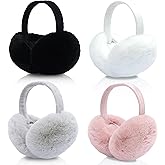 kuchisity 4 PCS Women Winter Ear Muffs Foldable Faux Fur Earmuffs Fluffy Ear Warmers for Winter