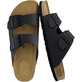 CUSHIONAIRE Lane Cork Footbed Mens Sandals, Adjustable Buckle Comfort Slides for Men, Genuine Leather Insole Summer Sandals Men Footwear