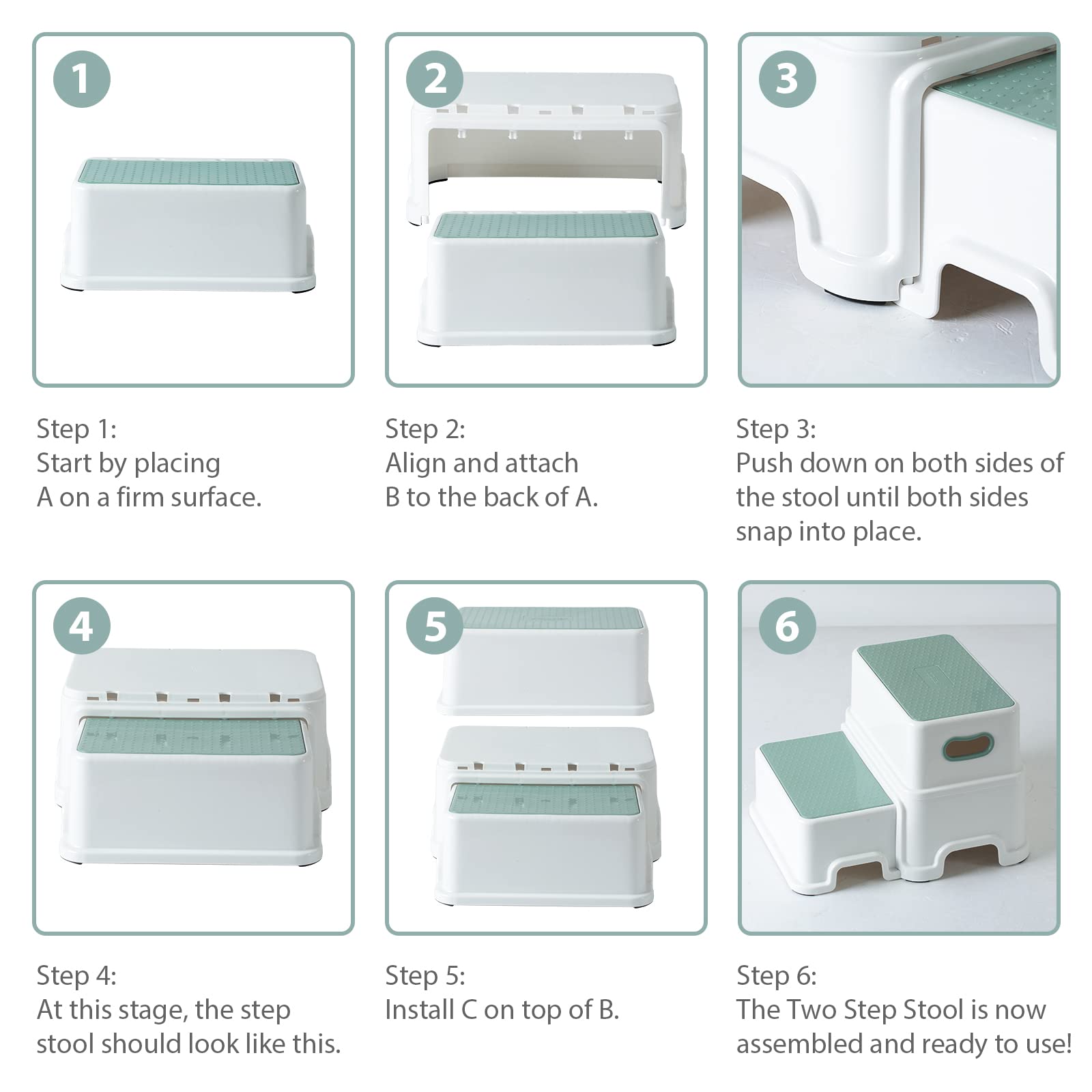 Victostar 2 Step Stool for Kids, Anti-Slip Sturdy Toddler Two Step Stool for Toilet Potty Training, Bathroom,Kitchen (Green-White)