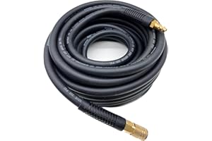 SYXQT Hybrid Air Hose 3/8-Inch x 50FT，Air Compressor Hose 300 PSI Heavy Duty, Lightweight, Kink Resistant, All-Weather Flexibility with 1/4-Inch Industrial Air Fittings and Bend Restrictors,Black