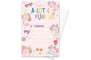 LoaHak Axolotl Birthday Party Invitations, Cute Pink Axolotl Birthday Invites for Kids, Fun Cartoon Birthday Celebration Card