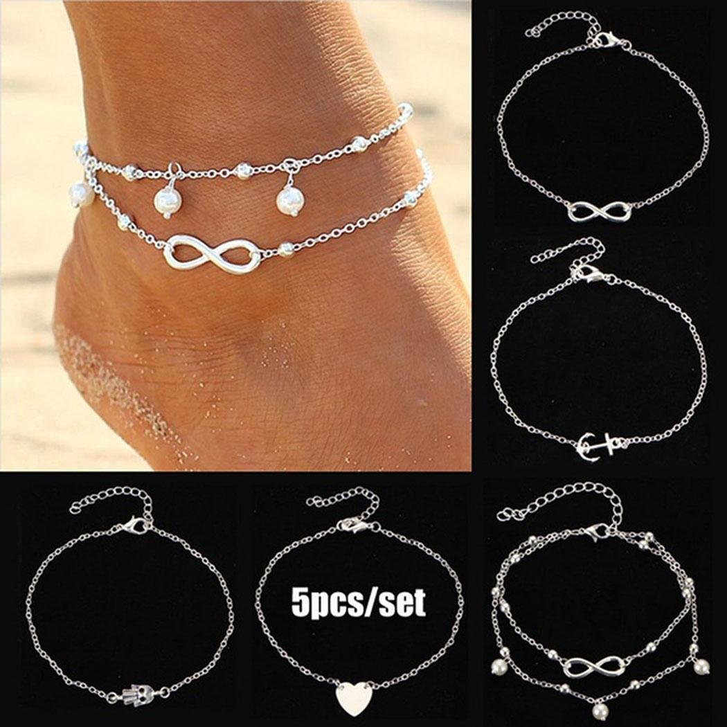 Opino Women Different Shape Fashion Beach Barefoot Ankle Jewelry Chain Anklet