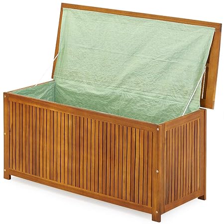 Deuba Auflagenbox | 117cm Akazien Holz Innenplane vorgeölt | Holztruhe Kissenbox Gartenbox Gartentruhe Truhe Kissen Box