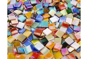Lanyani 1.2Pounds/300 Pieces Iridescent Glass Mosaic Tiles Bulk for Crafts, Variety Vibrant 5/8 Inch Square Mosaic Tiles Pieces Supplies for DIY Home Garden for Adults and Kids