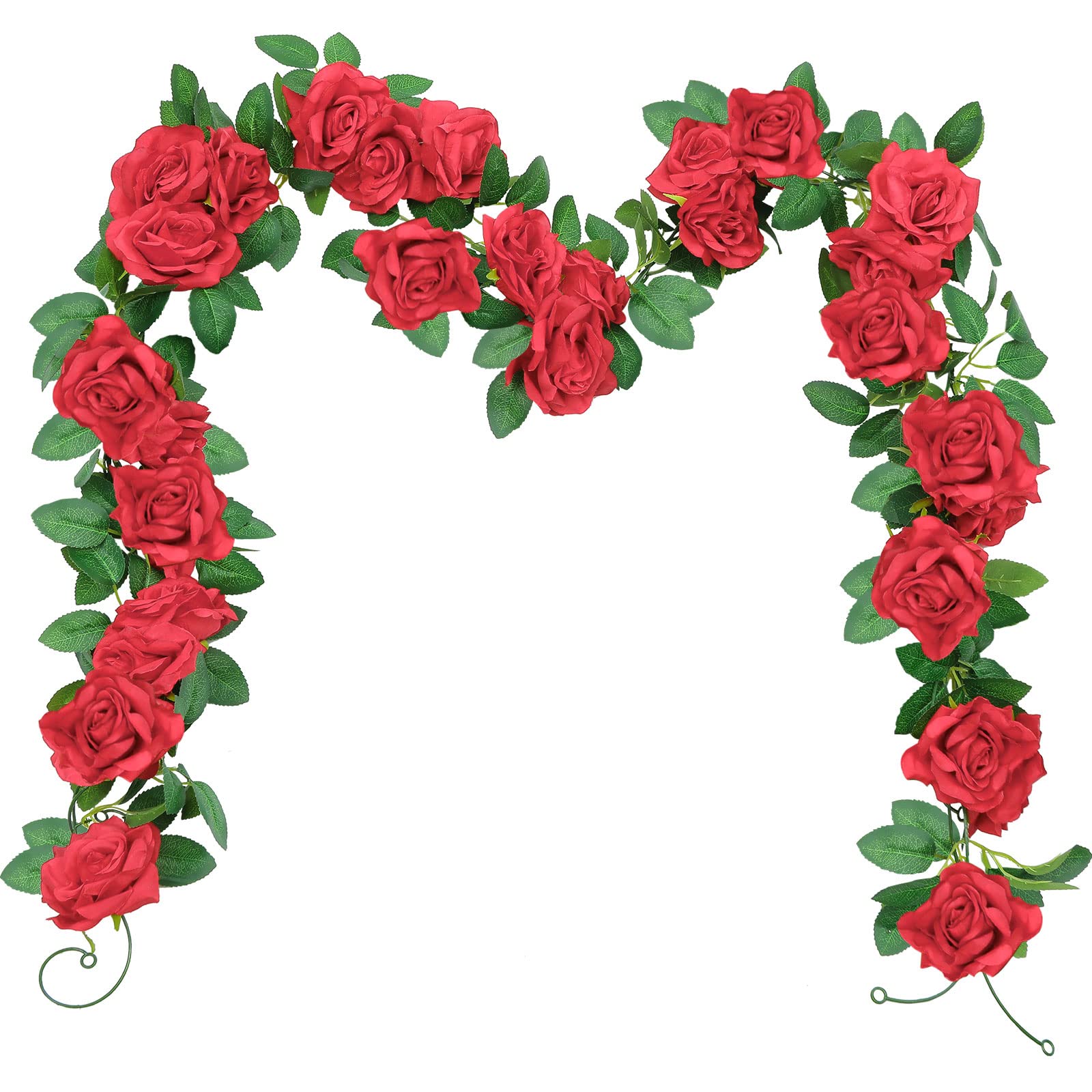 SHACOS 3pcs Artficial Flower Garland 3 Strand Fake Rose Garland Artficial Flowers Hanging Rose Vine for Wedding Garden Party Home, Red