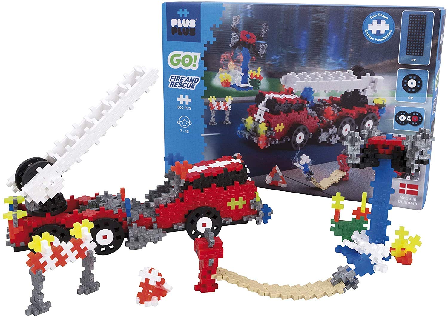 Plus-Plus - GO! Fire and Rescue - 500 Pieces - Model Vehicle Building Stem Toy, 300.7009