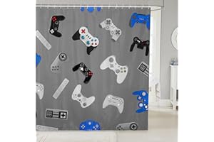 Feelyou Gamepad Gaming Bathroom Shower Curtain Console Gamer Gray Kids Boys Girls Various Video Game Shower Curtain Accessories with Hooks Modern Game Controller Decor,72x72 Inches