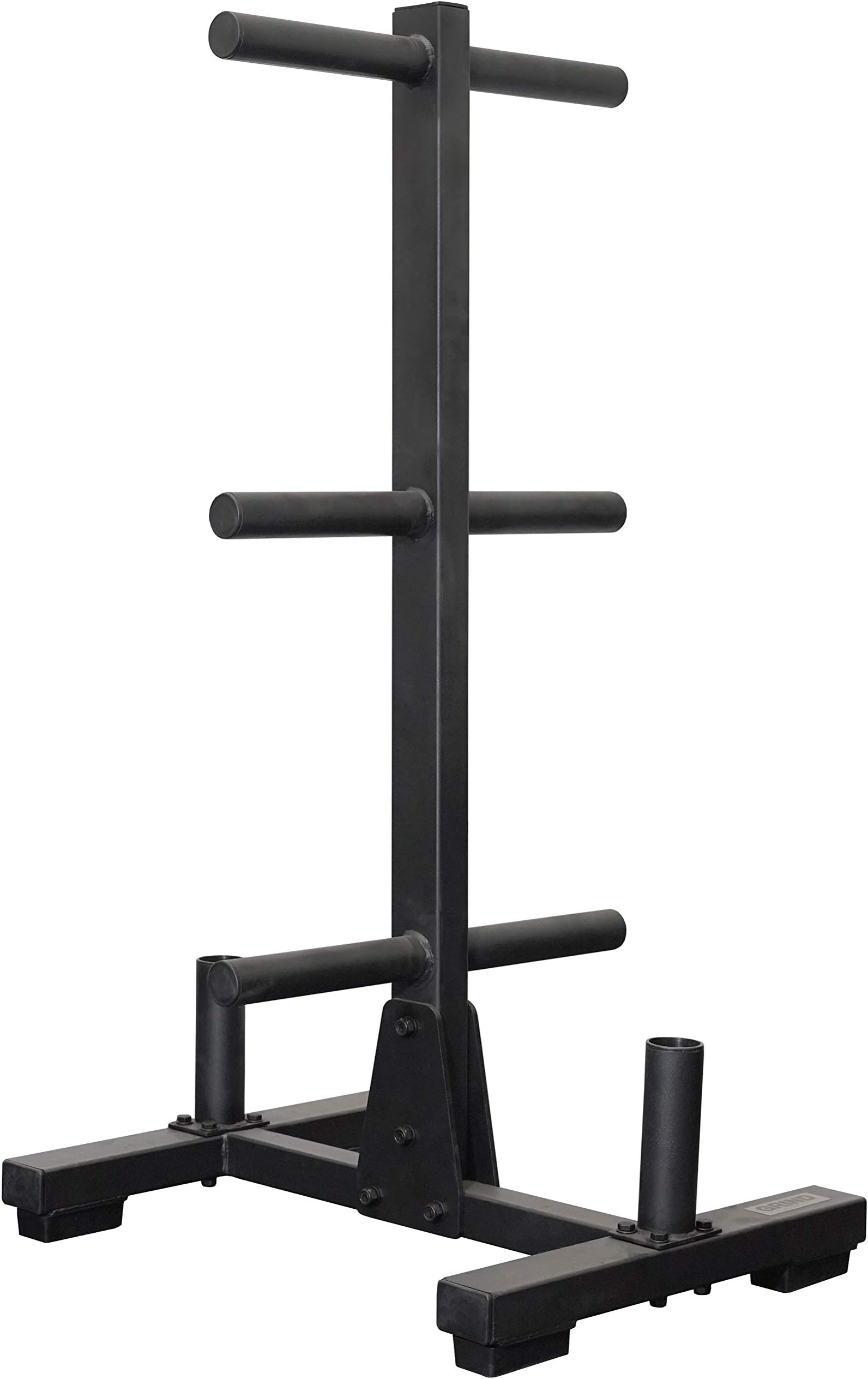 GRIND Fitness Bumper Weight Plate Rack and Double Barbell Storage, 6 Peg Weight Storage