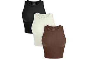 OLCHEE Womens 3 Pack Crop Tank Tops Basic Seamless Ribbed Round High Neck Racerback Workout Top Summer Causal Yoga Gym Shirts