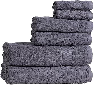 6 piezas jacquard de color gris con textura Juego de toallas con 68.6 x
