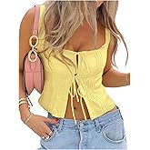 SOLY HUX Women's Bow Tie Front Tank Top Sleeveless Square Neck Y2k Crop Tops