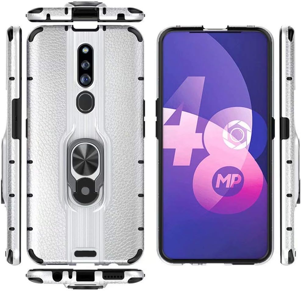 Kingtorn Compatible with Oppo F11 Pro Case, Ultra Slim 360 Metal Rotating Ring Kickstand Holder Anti-Scratch Flexible Silicone Back Cover Phone Holder Stand Case for Oppo F11 Pro