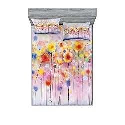 Lunarable Watercolor Flower 2 Pack Fitted Sheet