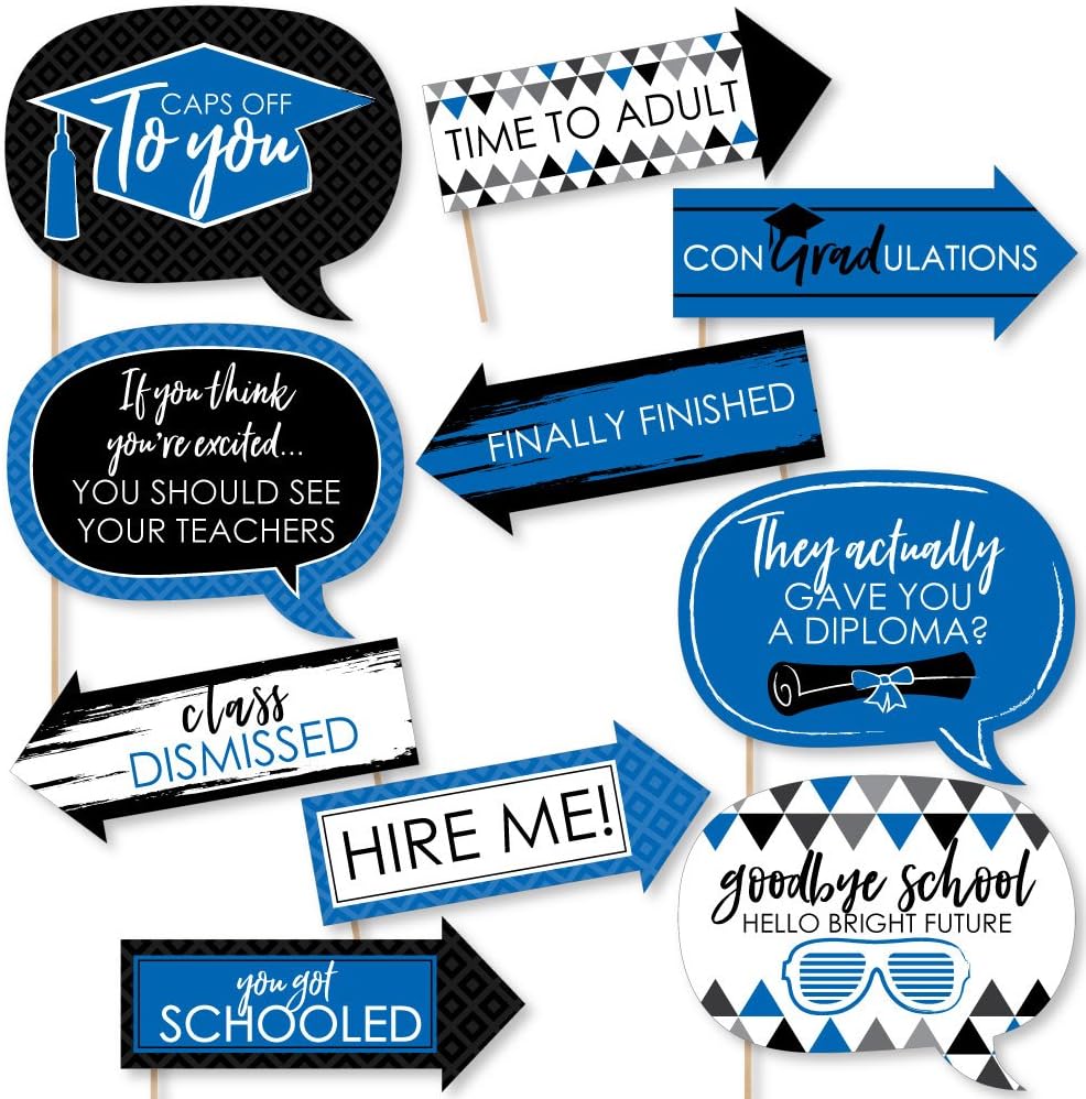 Big Dot of Happiness Funny Blue Grad - Best is Yet to Come - Royal Blue Graduation Party Photo Booth Props Kit - 10 Piece: Kitchen & Dining