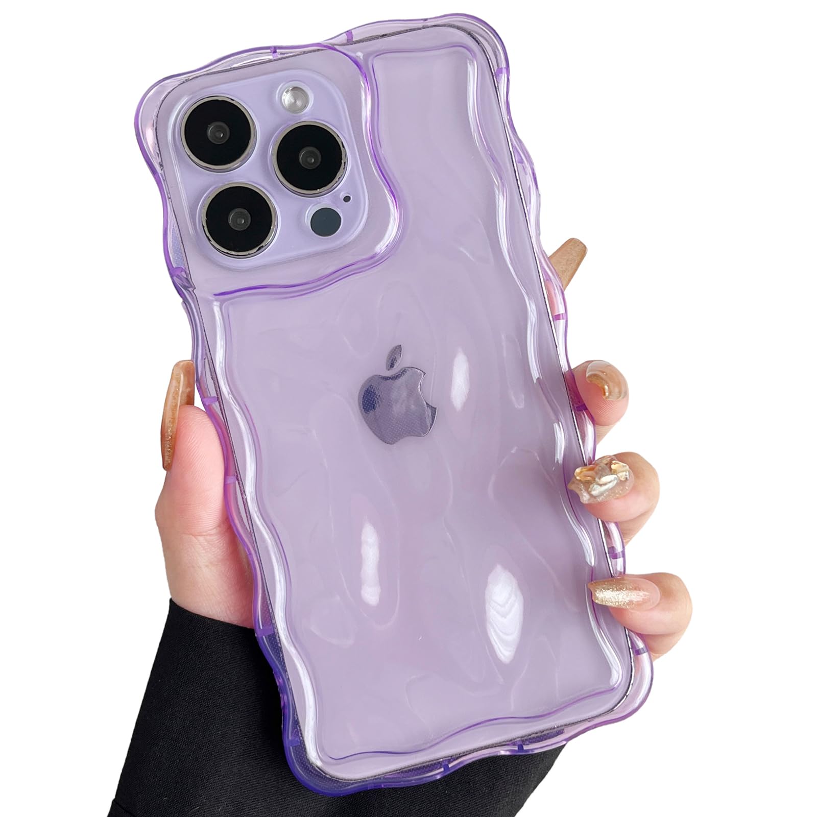 ZTOFERA Wavy Case for iPhone 13 Pro Max (6.7-Inch), Cute Wave Frame 3D Ripple Design Clear Soft TPU Protective Bumper Lightweight Anti-Yellowing Shockproof Cover for Girls Women, Clear Purple