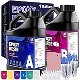 GRLELOU Epoxy Resin Kit 1 Gallon, Crystal Clear Epoxy Resin Easy Mix 1:1, Not Yellowing, Bubble Free, High Gloss, Self Leveling Coating & Casting for Jewelry Making, DIY Craft Wood Molds (0.5 gal×2)
