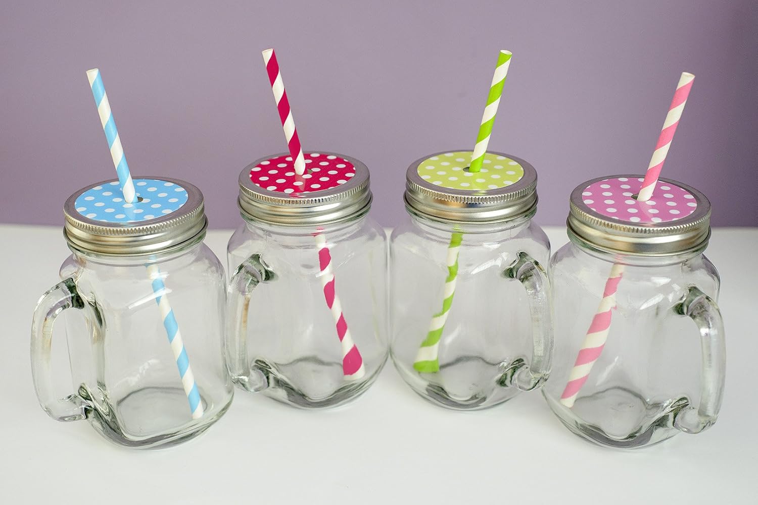 Homestyle Set de 4 de vasos con asa, tapa de lunares y paja, estilo vintage, vidrio Amazon.es Homestyle Set de 4 de vasos con asa, tapa de lunares y paja, estilo vintage, vidrio Amazon.es