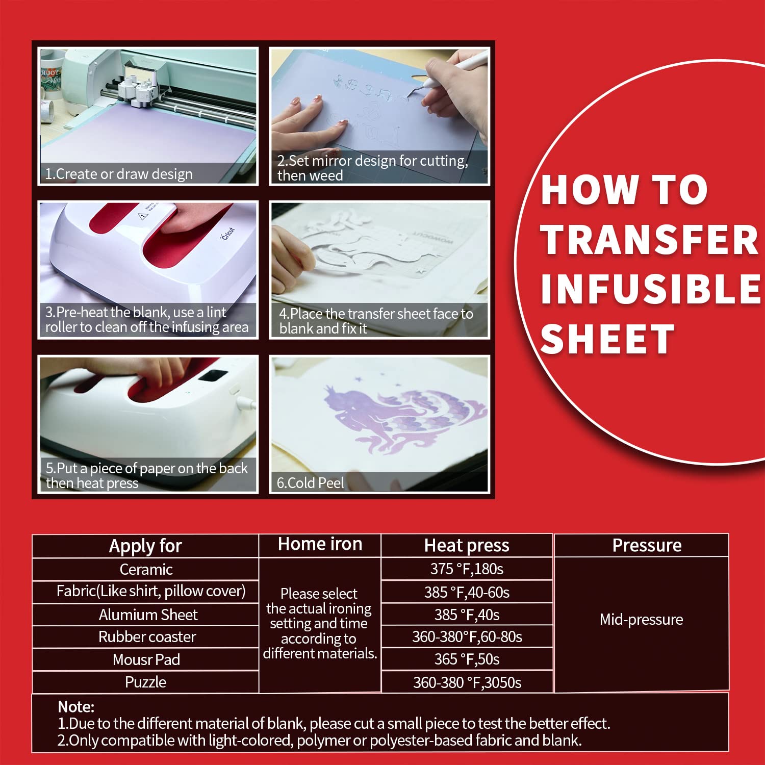 Carta Di Trasferimento Infusible 24 Fogli - Per Sublimazione Su Tessuti, Tazze E Legno