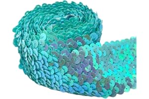 Lmlliang 2 Yards 1.8Inch Elastic Sequin Ribbon Trim Glitter Metallic Stretch Flat Sequinfor DIY Crafts, Sewing Dress Fabric Ribbon Sewing Craft Supplies(Azure)