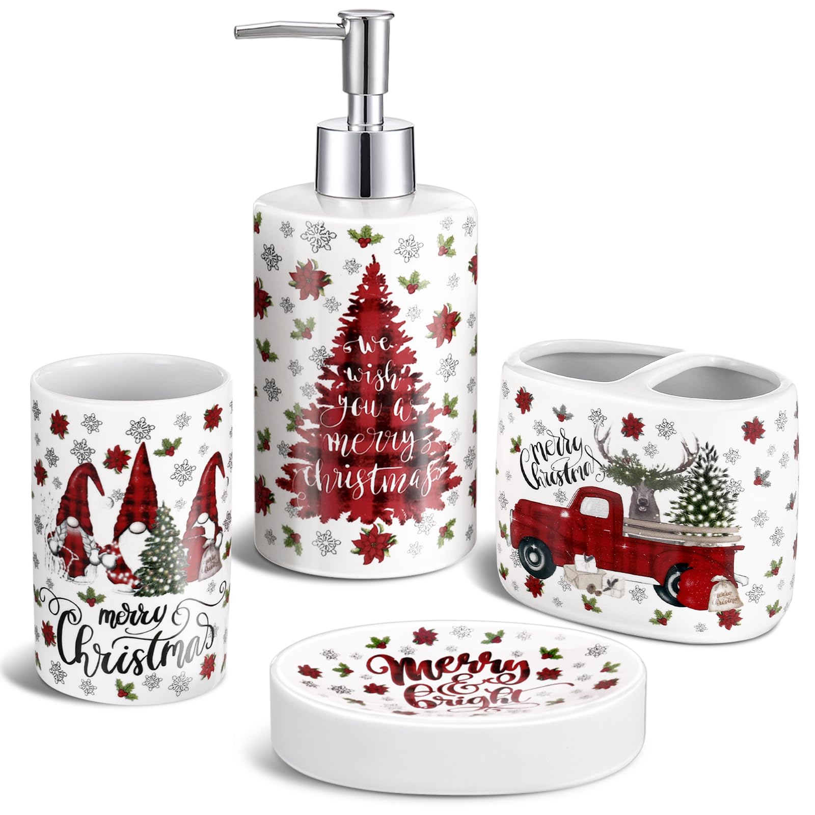 Ninehaoou 4 Pcs Christmas Ceramic Bathroom Accessory Gifts Christmas ...