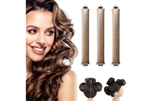 CUSPRTM Heatless Curls Overnight - 3PCS Heatless Curling Flexi Rods Set with Hook, Hair Curlers to Sleep in, Overnight Heatless Rods for All Hair Types, Soft Heatless Curling Rods (3PCS-Khaki)